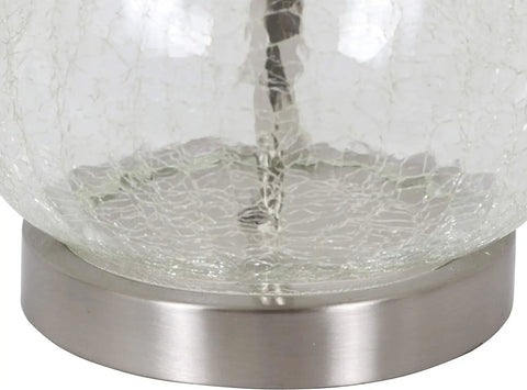 Close-up of base of Set Of 2 Crackled Teardrop Glass Table Lamps For Living Room And Bedroom, Modern Textured Finish, 12 By 12 By 22.5 Inches Each, Bedside Nightstand Lights For A Cozy Vibe, Supports 100 W Bulbs, Warm Ambient Glow.