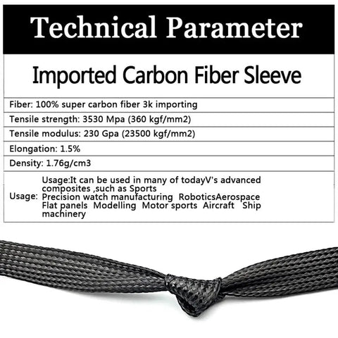 Technical parameters of 5m High Density Black Braided Carbon Fiber Cable Sleeving For Flexible Wire Management In Electronics Automotive And Industrial Projects With No Fuss Snug Fit Easy Install Heavy Duty Heat Resistant Protection Up To 650 Degrees 40 Mm Opening 1 Piece