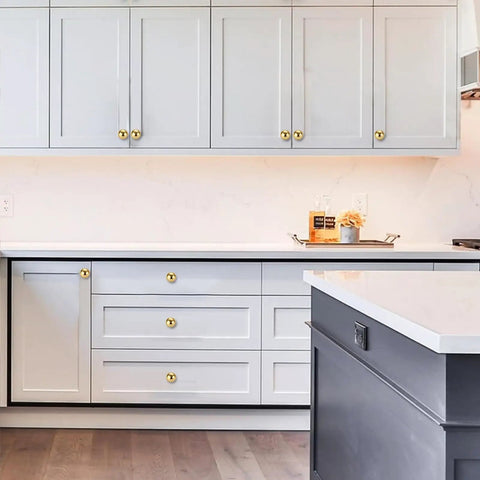 Kitchen featuring Two Pack One And A Quarter Inch Unlacquered Brass Cabinet Knobs Round Pulls, Solid Brass Hardware For Cabinets Drawers And Closets