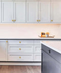 Kitchen cabinets with Unlacquered Brass Cabinet Knobs 5 Pack, Solid Brass Round Cabinet Pulls, One And One Eighth Inch Diameter visible