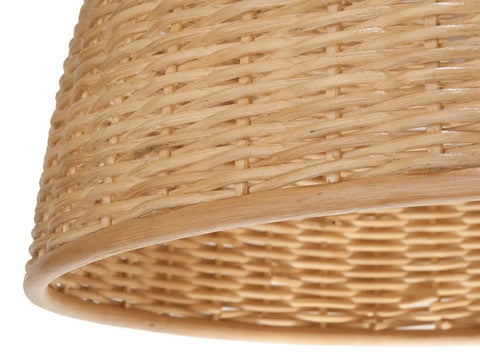 Close-up detail of the Natural Wicker Bell Pendant Lamp, 18 Inch Diameter Handwoven Ceiling Light With Adjustable 56 Inch Cord.