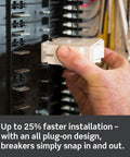 Hand installing 125 Amp 2 Pole Plug On Standard Branch Circuit Breaker With Hydraulic Magnetic Trip For 120 To 240 Vac
