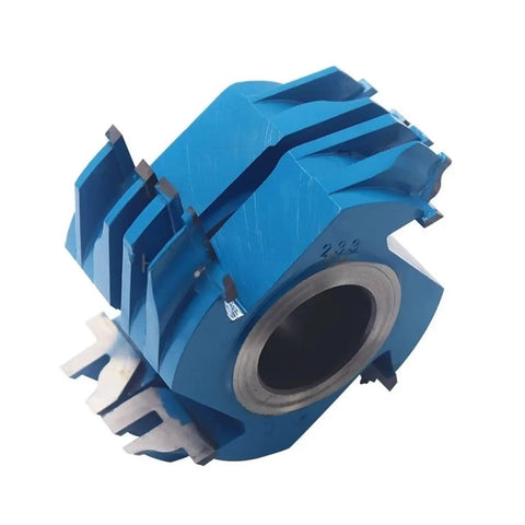 Built Tough Four Flute Shaper Cutter For Finger Joint Doors Killer Carbide Woodworking Bit with blue finish and four flute design.