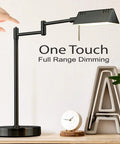 LED Desk Lamp With Full Range Dimming 12W, 1050 Lumens, 360 Degree Swing Arm, Black Finish on desk with decor