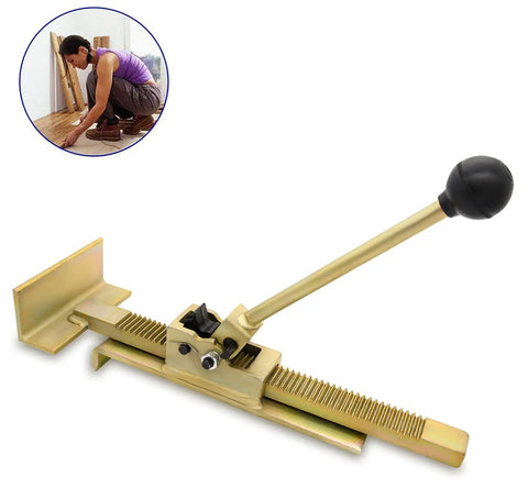 Flooring Installation Jack For Hardwood And Laminate Beefy Steel Ratcheting Floor Jack For Pro Plank Straightening with user in action