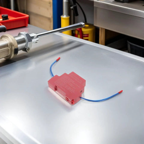 Automatic Fire Extinguisher Sticker For Car Engine Bay And Truck Self Activating Aerosol Fire Suppression Patch on a workshop table.