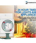Versatile Indoor 24 Hour Mechanical Timer For Lamps And Appliances shown beside holiday decor with 15 amp plug