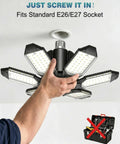 Installing 2 Pack 100W LED Garage Lights With 6 Adjustable Deformable Panels 20000 LM Daylight 6500K without tools.