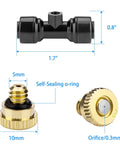 20 Pack Brass Misting Nozzles, 20 Pack Misting Nozzle Tees, And 2 End Plugs For Outdoor Patio Cooling System Bundle dimensions