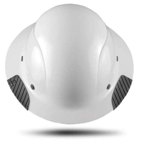 Top view of Carbon Fiber Full Brim Hard Hat With Reinforced Shell For All Day Comfort And Expanded Coverage White Carbon Safety Gear