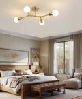 Modern bedroom with Black Sputnik Chandelier 12 Lights Modern Metal Semi Flush Mount Ceiling Light Fixture showcasing style and elegance.