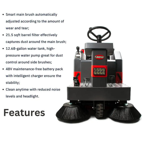 Ready To Roll Ride On Industrial Floor Sweeper Packaged With Long Life Lithium Battery And Grip Tight Solid Tires for efficient cleaning features.