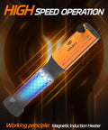 Solary induction heater with orange housing and blue glowing heating area, angled front view