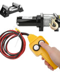 Heavy Duty 12 Volt Electric Winch With 4500 Lb Pulling Capacity with wiring and remote control for off road towing.