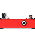 Compact Drop Tune Pedal With Polyphonic Pitch Shift 1 To 7 Semitones Down Octave Down Option Momentary And Latch Switching True Bypass Includes Power Supply And Patch Cable For Guitar red metal side view
