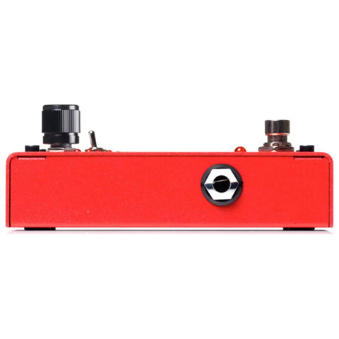Compact Drop Tune Pedal With Polyphonic Pitch Shift 1 To 7 Semitones Down Octave Down Option Momentary And Latch Switching True Bypass Includes Power Supply And Patch Cable For Guitar red metal side view