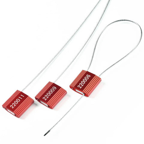 100 Heavy Duty Red Steel Cable Seals Rock Solid Security Ties Anti Tamper Truck Container Locks Adjustable Self Locking Shipping Tags Numbered Id Design Keeps Your Freight Locked Down Tight Out On The Road Today