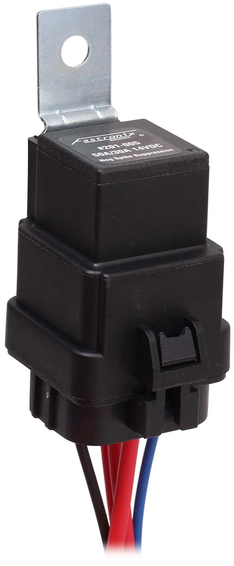 Weatherproof Automotive Relay And Socket Kit For Off Road Lights And Accessories, 50 Amp Normally Open And 30 Amp Normally Closed, black housing
