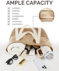 Mesh Beach Bag With Dry Wet Separation, Sandproof Water Resistant Tote with accessories like towel, sunglasses, cosmetics displayed