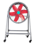 Built Tough 20 Inch Floor Ventilation Fan With Heavy Duty Exhaust Capability And Commercial Grade Rolling Stand front view.