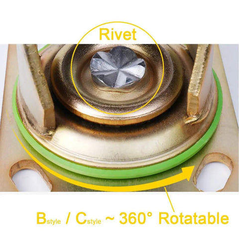 Close-up of top notch heavy duty nylon trolley caster wheel with rivet and 360° rotation design for furniture moving.