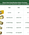 Sizing chart for Heavy Duty 48 Inch Flexible Gas Line With Connectors For Stoves Dryers And Water Heaters Fits Most LG GE And Samsung Ranges Built To Last Coated Corrugated 304 Stainless Steel Tubing One Half Inch MIP One Half Inch FIP Three Quarter Inch MIP With UN Nut.