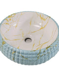 USZWBY Vessel Sinks Bathroom Vessel Sink Ceramic Vessel Sink Round Art Basin in blue with gold marble design.