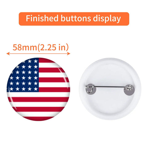 Premium Top Tier 200 Piece 2 Inch 58 Mm Button Maker Supplies And Pin Back Crafting Kits with American flag design