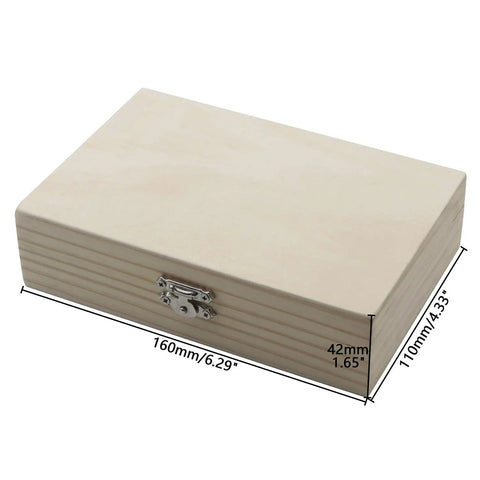 Wooden storage box measuring 160mm x 110mm x 42mm with metal clasp, ideal for Pro Level 5 Piece Forstner Drill Bit Set Covering 15 To 35mm.