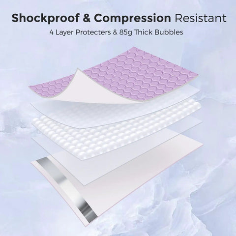 Cross-section view of Big Ol Lavender Bubble Mailers 12x15 Inch 40 Pack Waterproof Padded Envelopes layers for shipping protection.