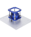 Rock Solid Aluminum Alloy Router Table Insert Plate With Heavy Duty Lift Kit For 64 To 65 Mm Machines featuring blue lift and silver base.