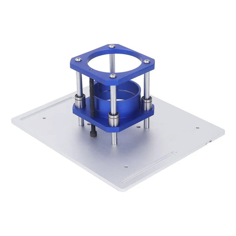Premium Aluminum Router Table Insert Plate With 0 To 54 Mm Lift Kit Compatible With 64 To 65 Mm Machines CNC machined with blue guide setup.