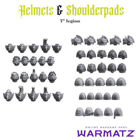 Gray Helmets And Shoulder Pads Army Gear Pack For Uncustom Armies 7th Legion Featuring 40 Helmets And 40 Shoulder Pads Kit