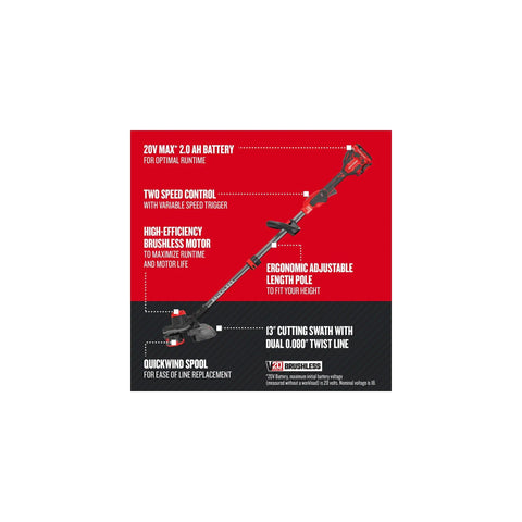 Cordless Weed Wacker String Trimmer With QuickWind Spool 4 Ah Battery And Charger Included Brushless Power 2-Speed Features Diagram