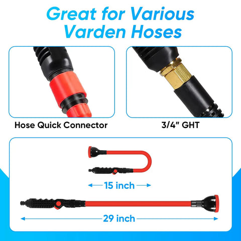 2 In 1 Bendable Watering Wand For Garden And Car Cleaning with 15 inch and 29 inch measurements, 3/4 inch quick coupling