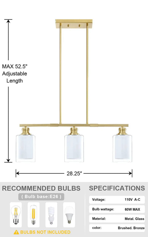 Three Light Modern Clear Opal Glass Kitchen Island Light Fixture In Rustic Farmhouse Brushed Nickel Finish diagram