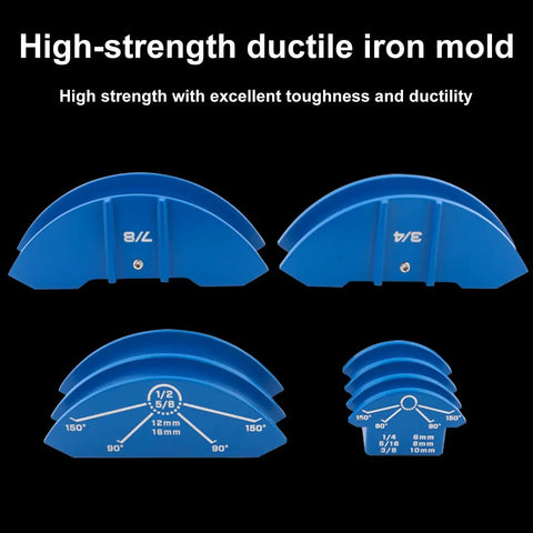 High-strength ductile iron molds for Heavy Duty Electric Copper Pipe Bender 7-In-1 Size Selector, for precise bending from sizes 1/4 to 7/8 inch.