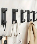 Five Pack Heavy Duty Adhesive Wall Hooks That Hold Up To 22 Lbs No Drill Install Easy On Clean Removal Sleek Black Finish on door