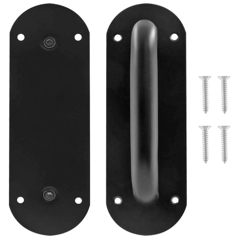 2 Pack Matte Black Door Handle Pull Plate Set For Barn Doors And Cabinets, Beefy Yet Sleek Heavy Duty Stainless Steel Sliding Door Pulls, 7.8 Inch Long By 2.5 Inch Wide, Mounting Hole Spacing 5.5 Inch By 1.8 Inch, Includes 8 Screws, front view
