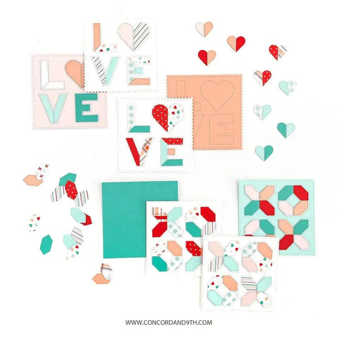 Quilt Top Die Set For Scrapbooking And Card Making, showcasing colorful paper cutouts and heart designs on clean white background