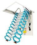 Hella Durable Electric Folding Attic Ladder Heavy Duty Pull Down Ceiling Stairs Titanium Alloy X Frame in open position