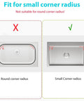 Image showing fit comparison for Heavy Duty Stainless Steel Kitchen Sink Grid Protector with small vs round corner radius.