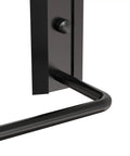 Close-up of black anodic oxidation aluminum frame of Tempered Glass Wall Shelf with Towel Bar for Bathroom, 15.2 by 4.5 Inches