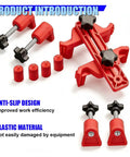 Professional Nine Piece Universal Dual Camshaft Locking Kit With Tight No Fuss Engine Timing Sprocket Alignment Bars For Rock Solid Twin Cam Repair Work Straight From The Garage, featuring red anti-slip design and plastic material.