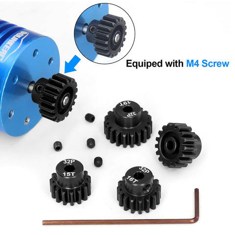 Beefy 32P Pinion Gear Set for 1/10 RC Electric Off Road Trucks, 15T-19T gears with 3.175mm bore, 0.8 mod, includes M4 screw