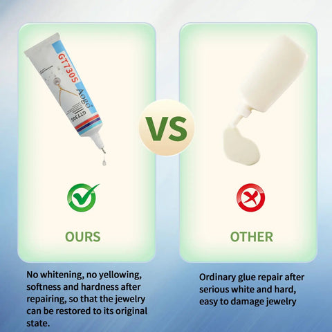 Comparison of Clear Rhinestone Jewelry Glue For Jewelry Making, High Viscosity Bond with ordinary glue in tubes showing differences