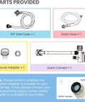 COMFEE' countertop dishwasher parts: 59-inch inlet hose, drain hose, faucet adapter, quick connect.