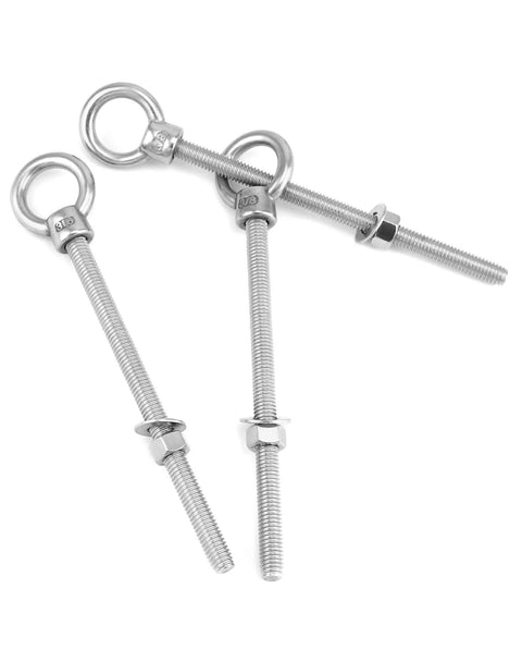 316 Stainless Steel Machinery Eye Bolt With Shoulder 3 Eighths Inch By 6 Inches Long Marine Grade Eyebolt Pack Of 5 Threaded Eyebolts Corrosion Resistant Lifting Hardware WD30279 shown in a front view.