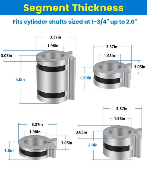 Stroke Control Kit For Hydraulic Cylinders With Adjustable Limiter Clamps And Finger Tabs, four thickness options shown, fits rods 1.75 to 2 inches.