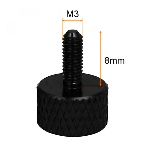 M3x8mm Knurled Thumb Screws In Matte Black Aluminum Alloy Full Threaded Pack Of 10 for easy manual fastening.